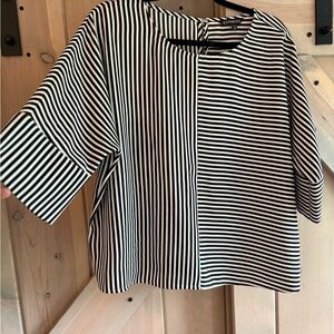 Express Black and White Striped Boxy Blouse
